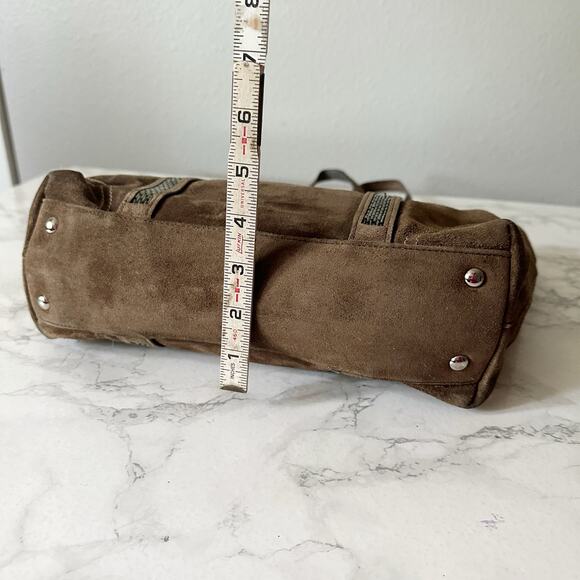 Coach Brown Suede Metallic Beaded Zip Top Shoulder Bag includes Hangtag - Picture 14 of 16